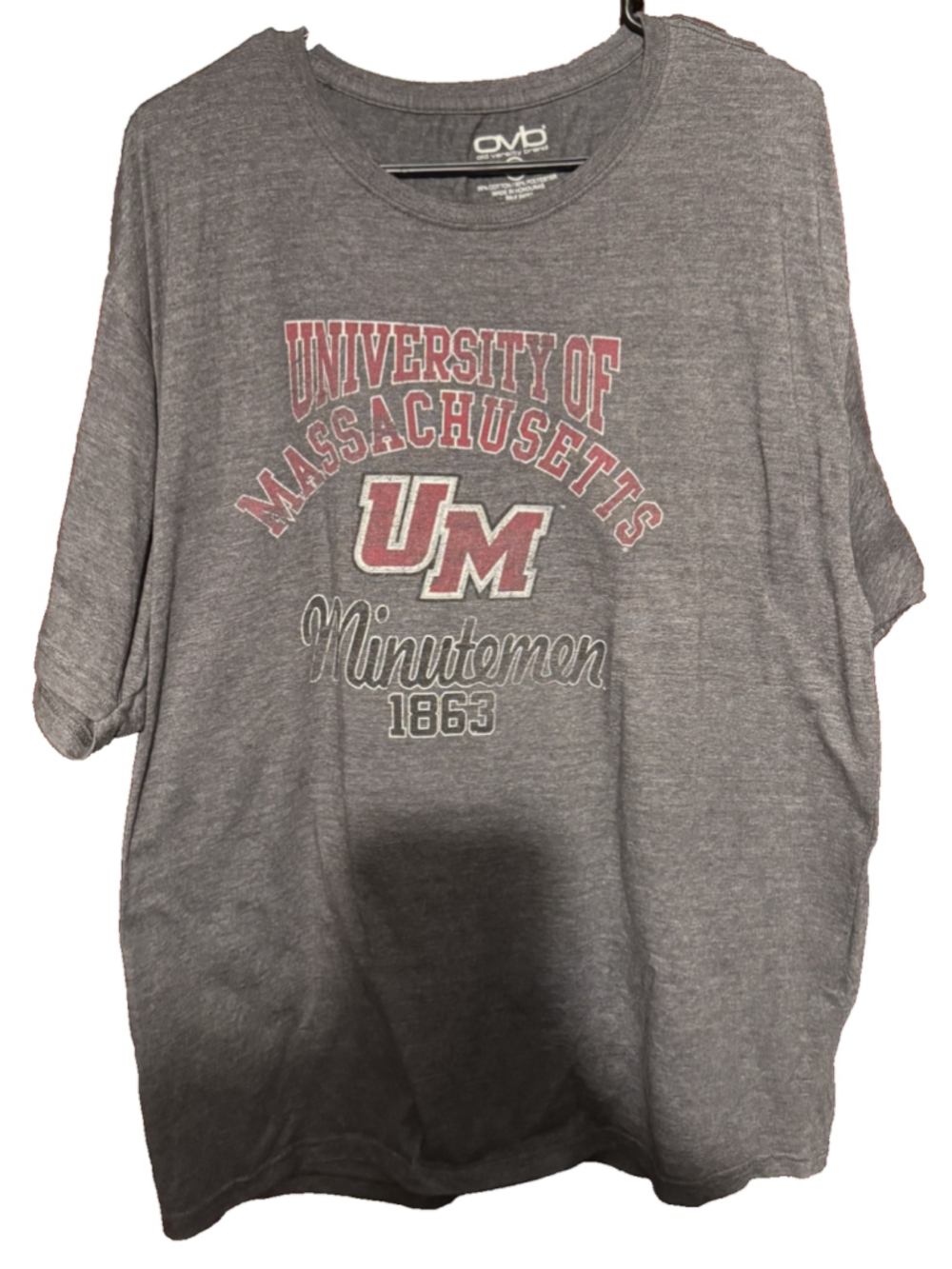 UMass Minutemen S/S Old Varsity Brand T-shirt Men's XXL Gray